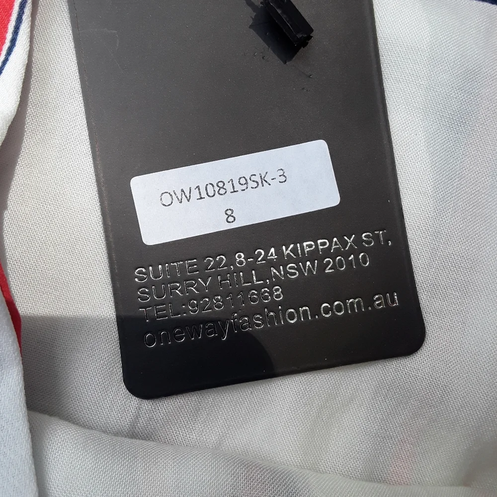 LF| One Way Mini Skirt White, Red, Blue Tie Waist Size 4 - Picture 5 of 8